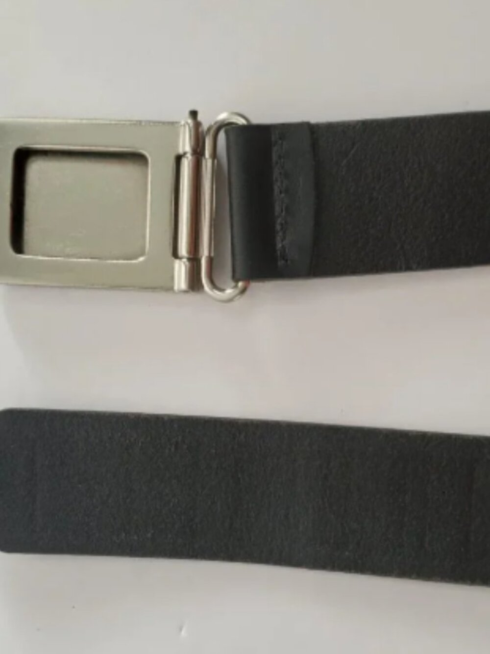 MEDIUM Minimalist Black LEATHER Belt Matte Silver tone Sleek Square Buckle - Picture 5 of 7